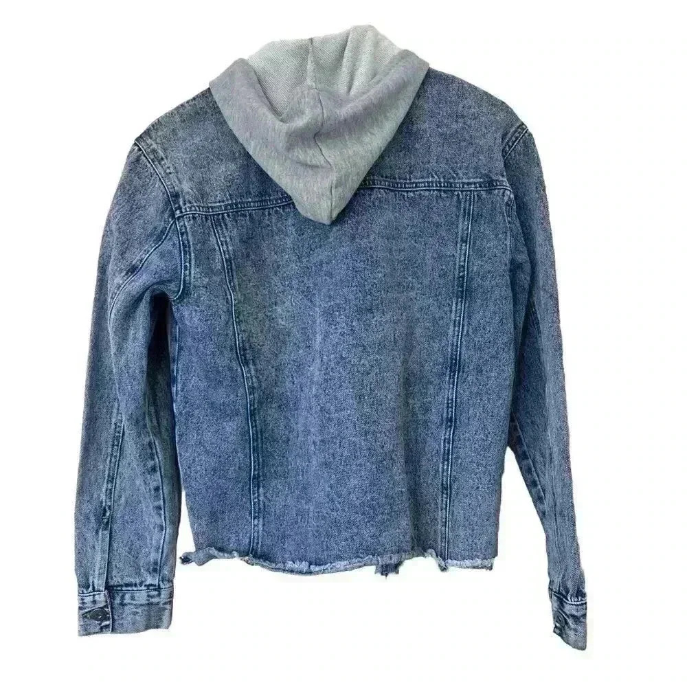Love Tree Denim Jean Jacket Hoodie Button Medium Wash Womens Size Small - Picture 6 of 6